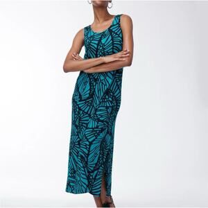 Chico’s teal abstract sleeveless midi dress